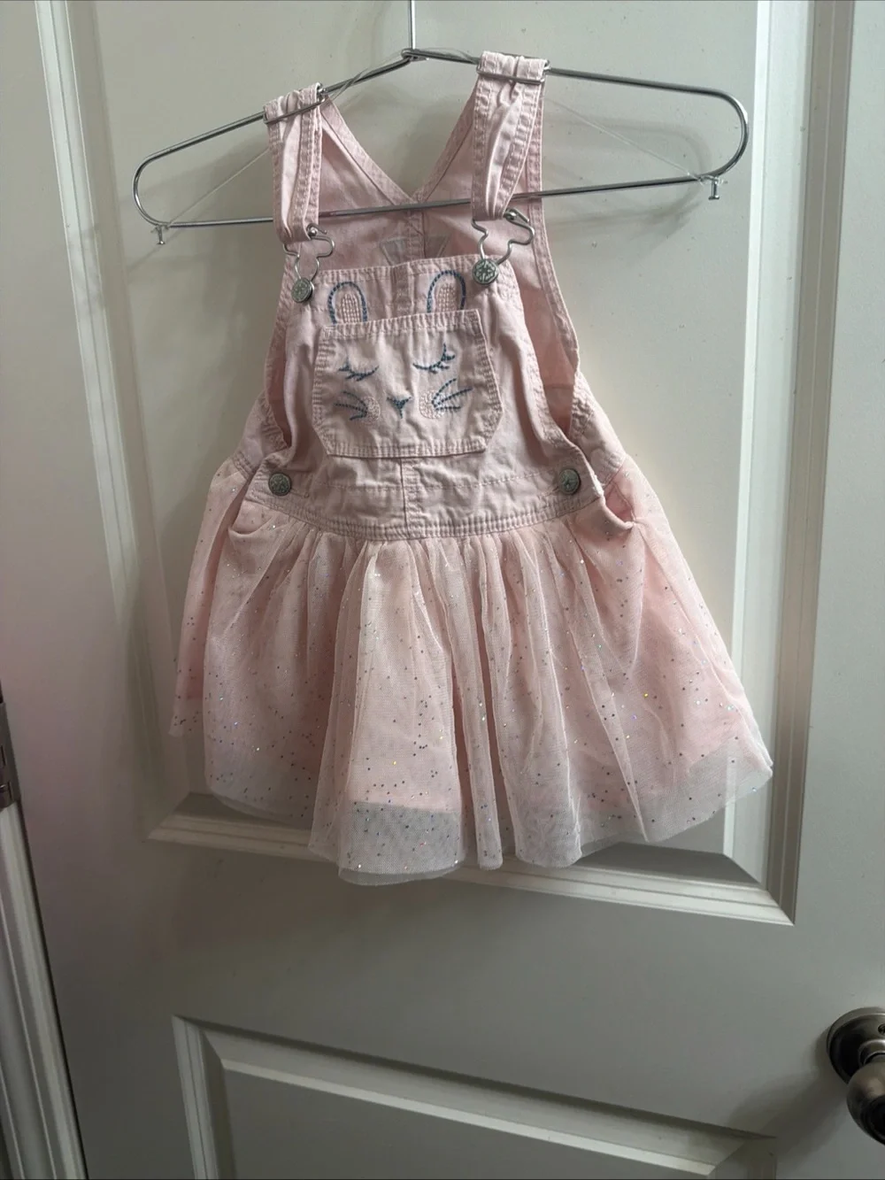 OshKosh B'gosh Pink Sparkle Tulle Overall Dress with Bunny Face